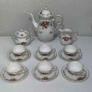Occupied Japan Coffee Tea Set Pitcher Creamer Sugar 6 Demitasse Cups & Saucers